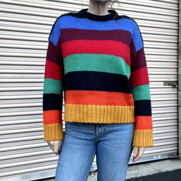 Urban Outfitter Bobby Boyfriend Rainbowcore kidcore striped Sweater Y2K Sz S - Picture 1 of 7